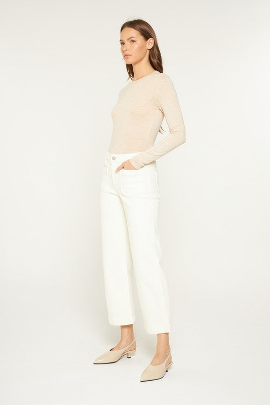 WHITE WIDE LEG PATCH POCKET