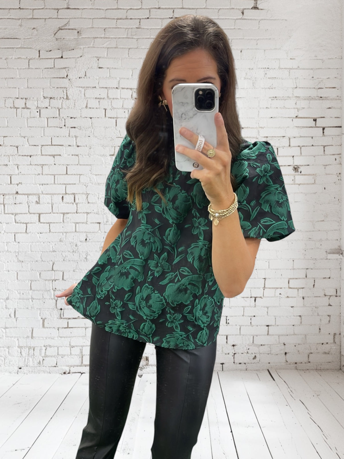 GREEN FLORAL VELVET BACK TIE TOP