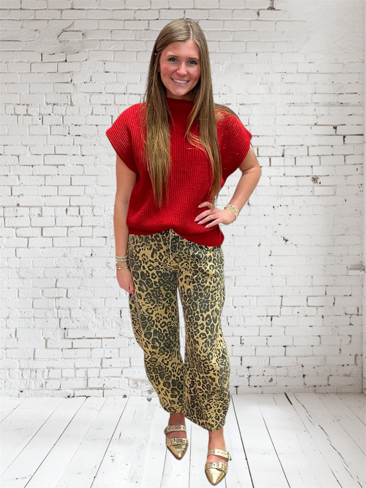 LEOPARD MID RISE BARREL PANT