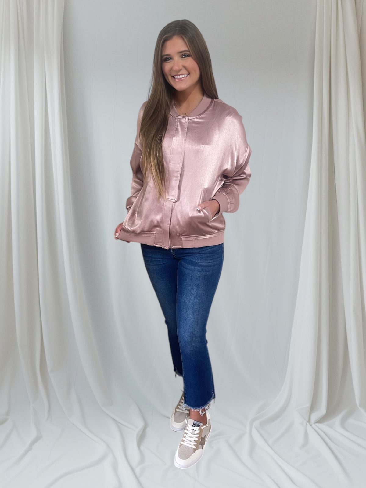 SATIN TEXTURED BOMBER JACKET