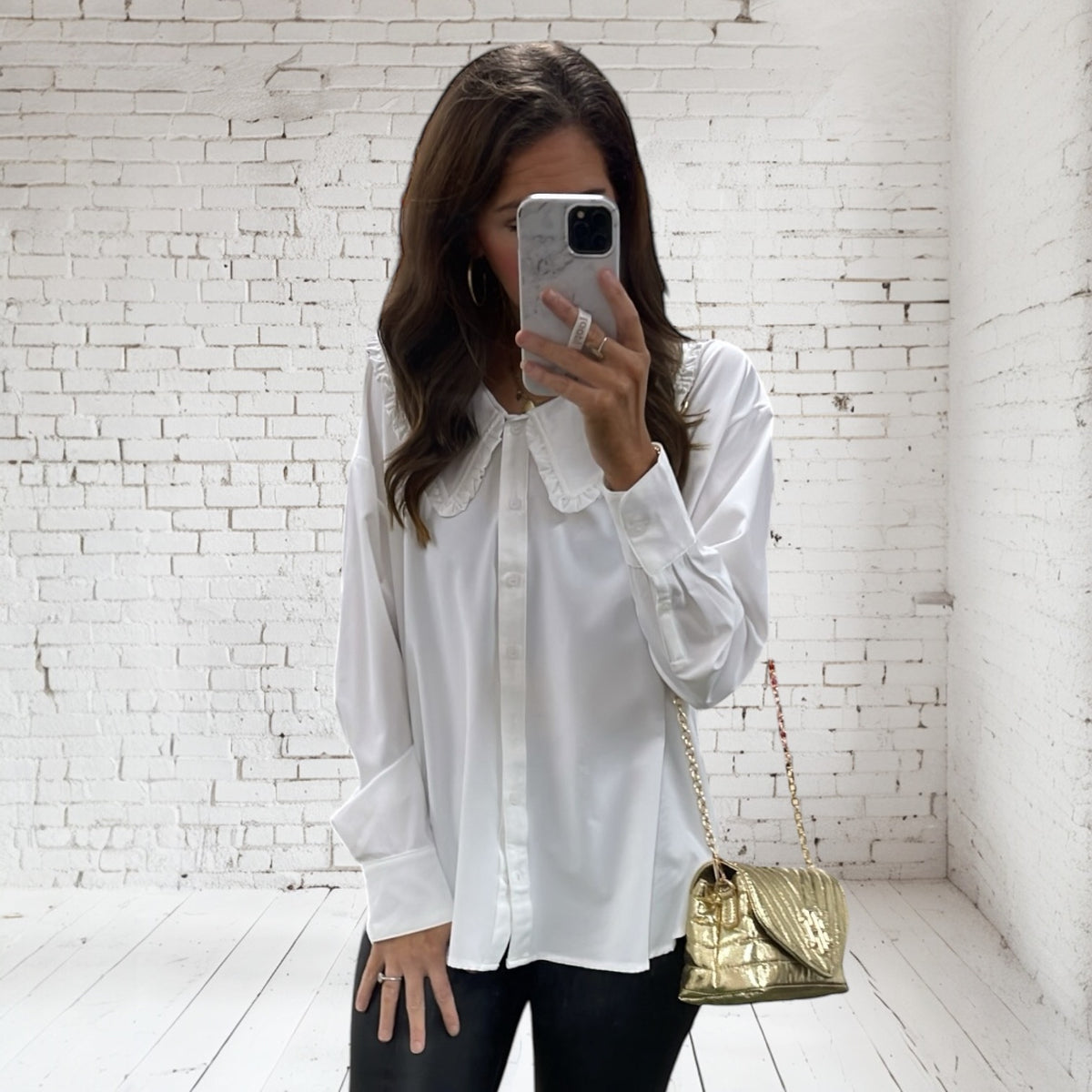 WHITE PETER PAN COLLAR BUTTON UP