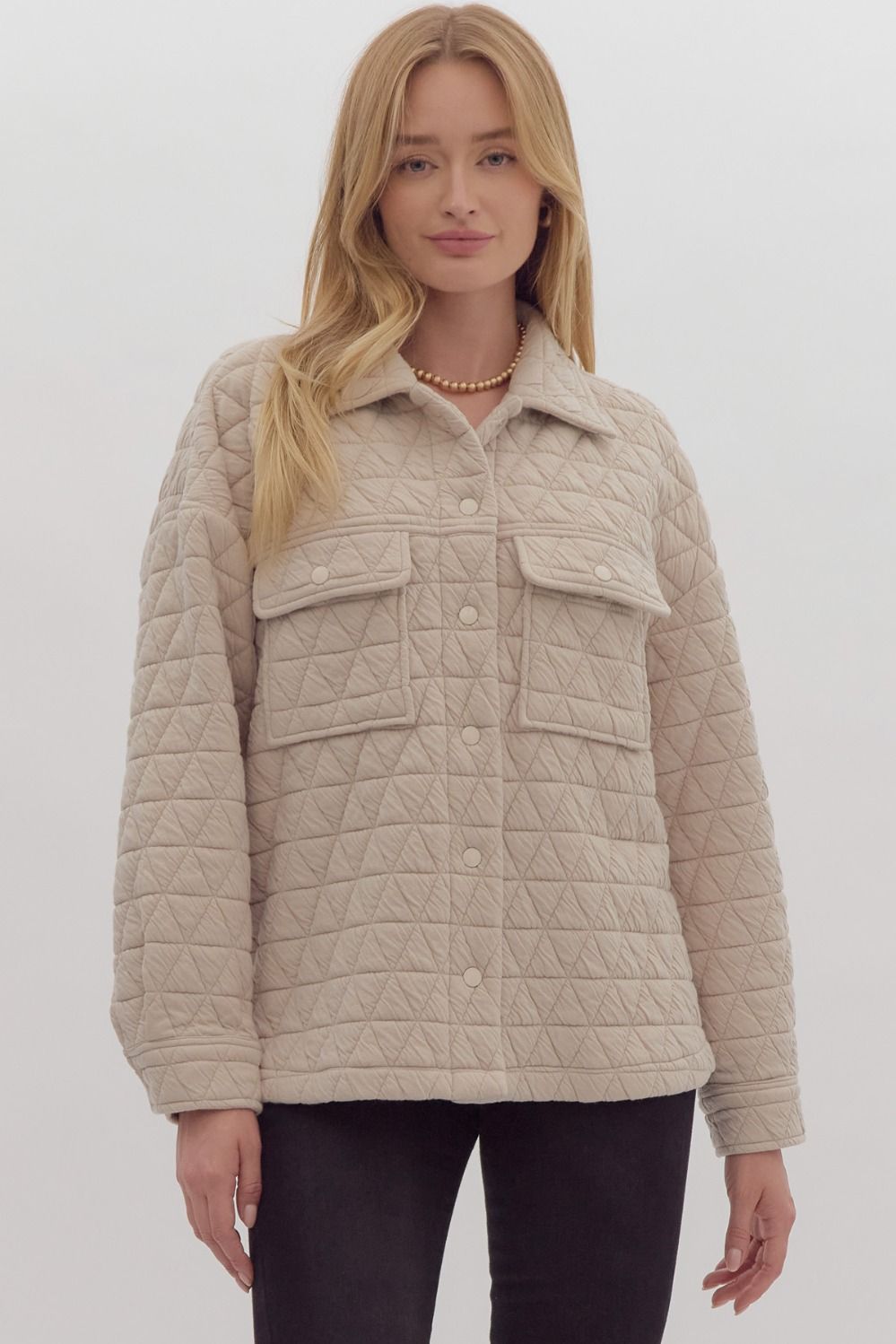 ECRU QUILTED LONG SLV SHACKET