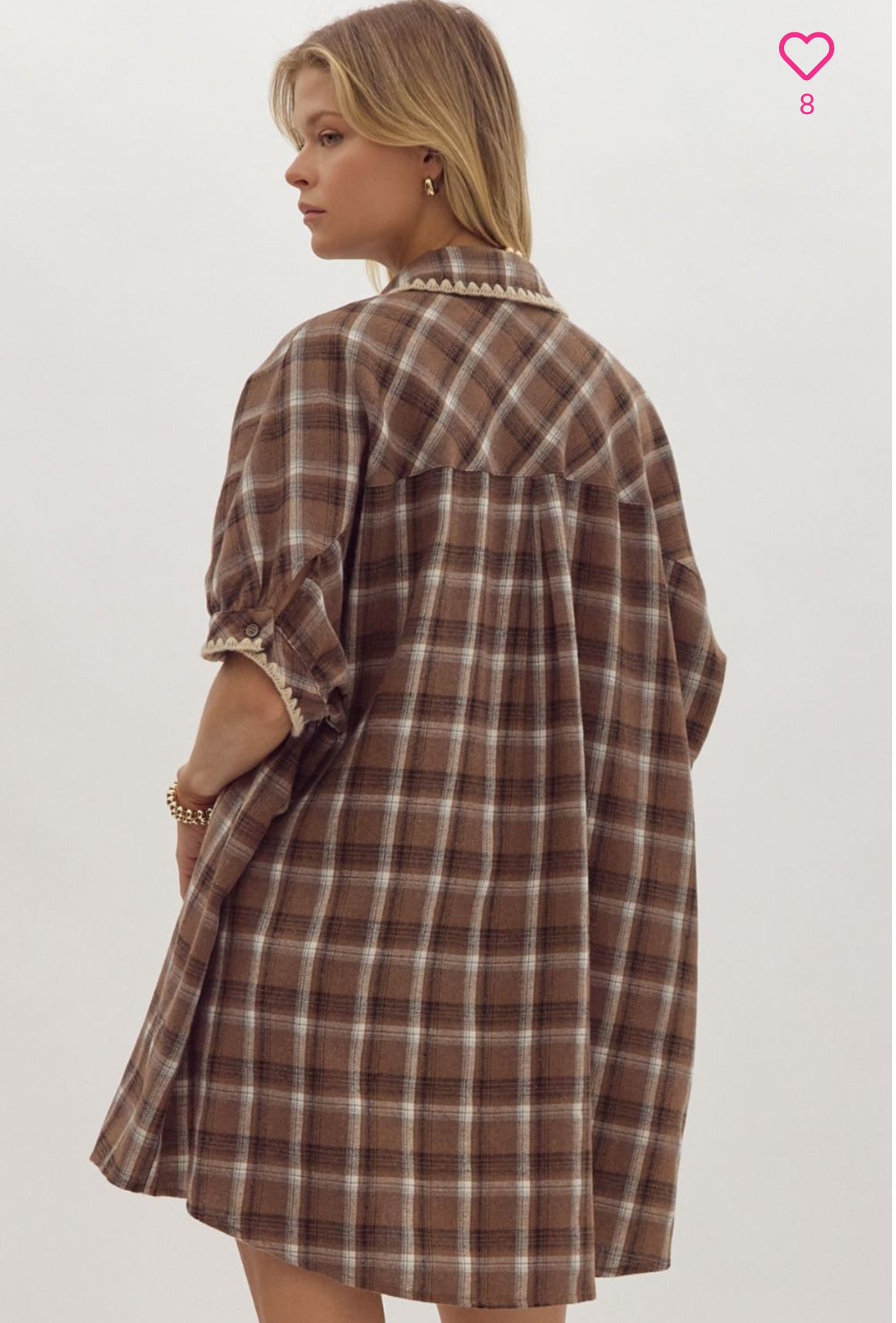 BROWN PLAID COLLAR BUTTON DRESS