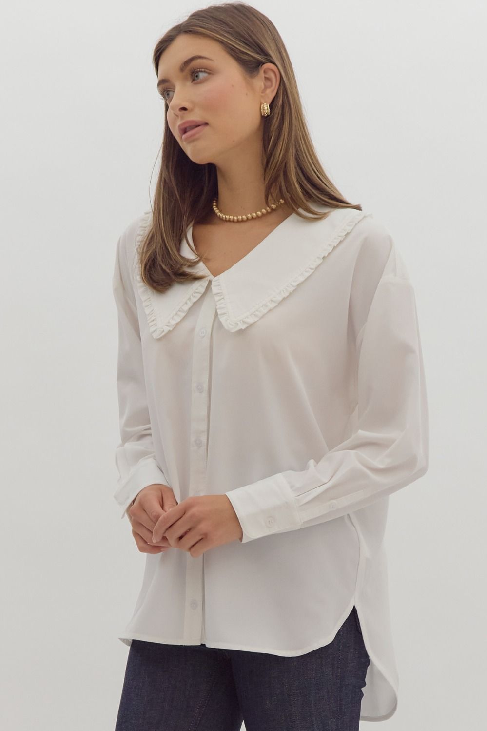 WHITE PETER PAN COLLAR BUTTON UP