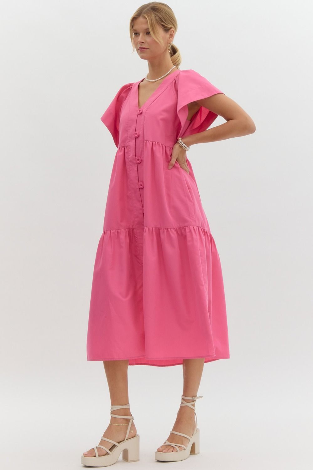 PINK BUTTON TIERED MIDI