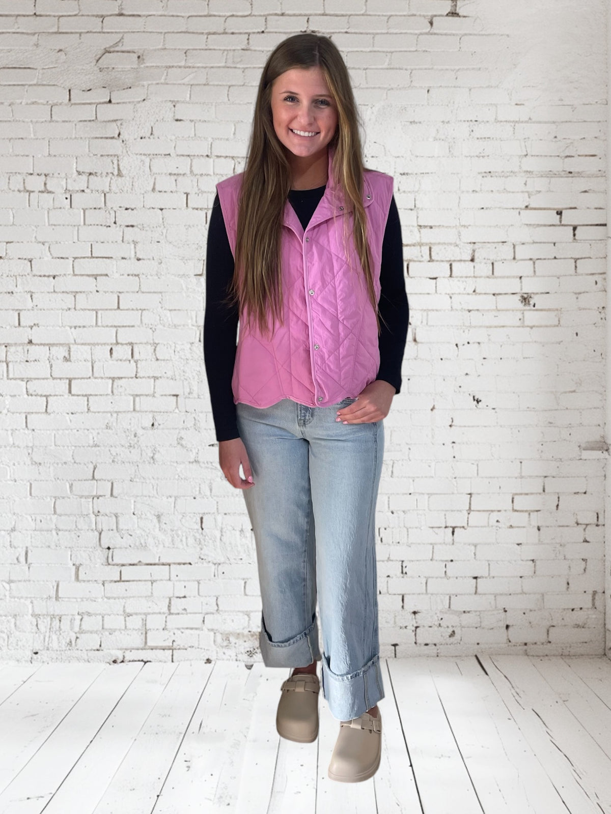 PINK SCALLOPED SNAP BUTTON VEST