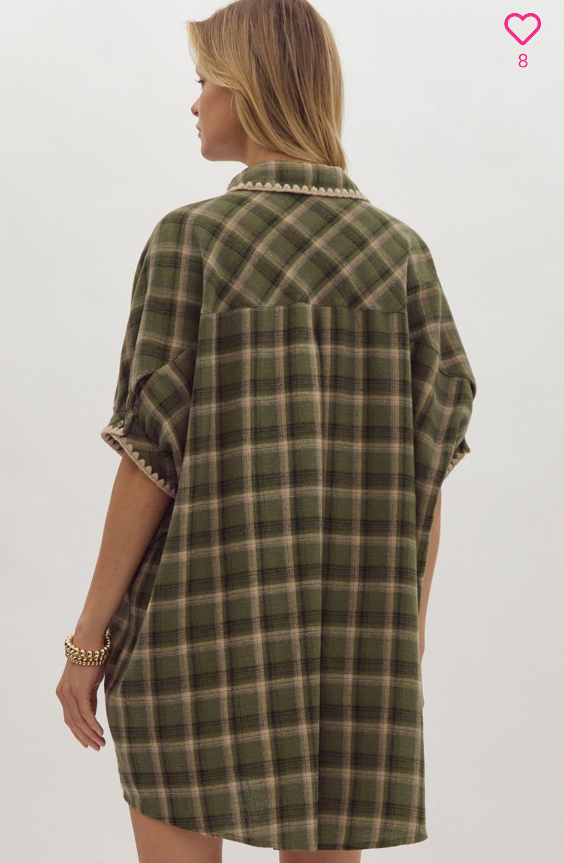 OLIVE PLAID COLLAR BUTTON DRESS