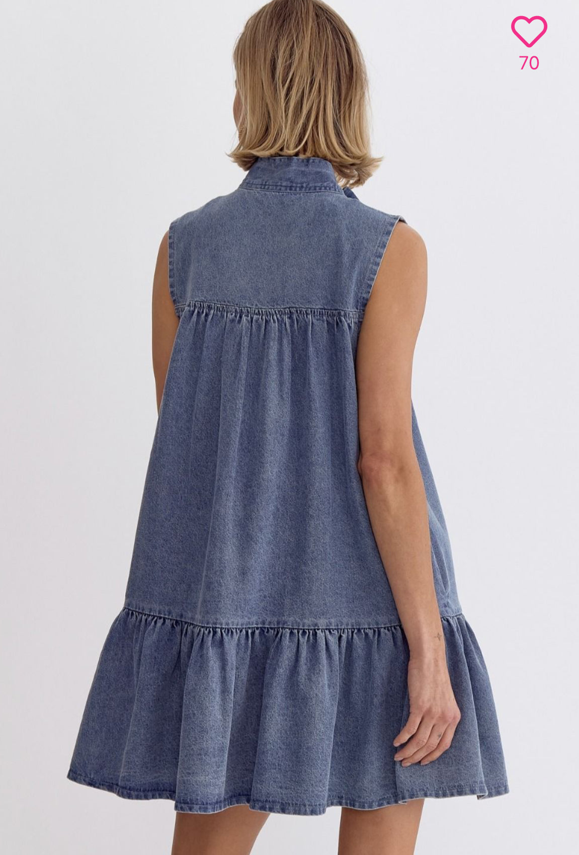 LT DENIM TIE NECK DRESS