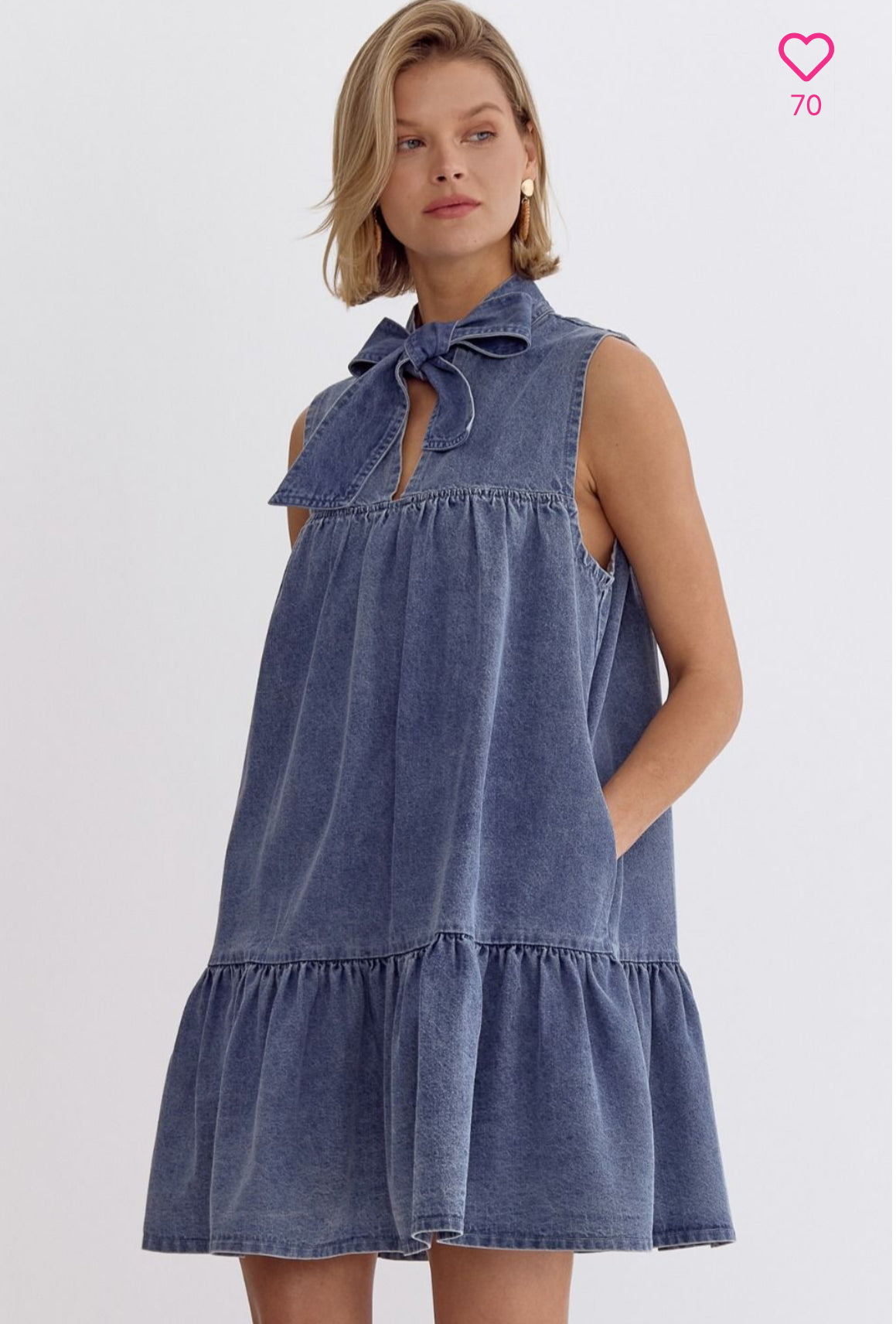 LT DENIM TIE NECK DRESS