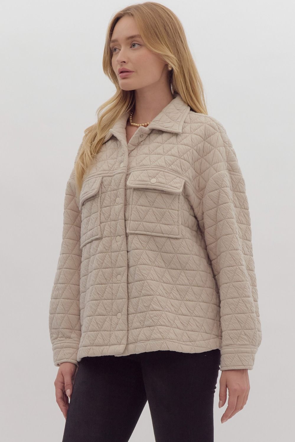 ECRU QUILTED LONG SLV SHACKET