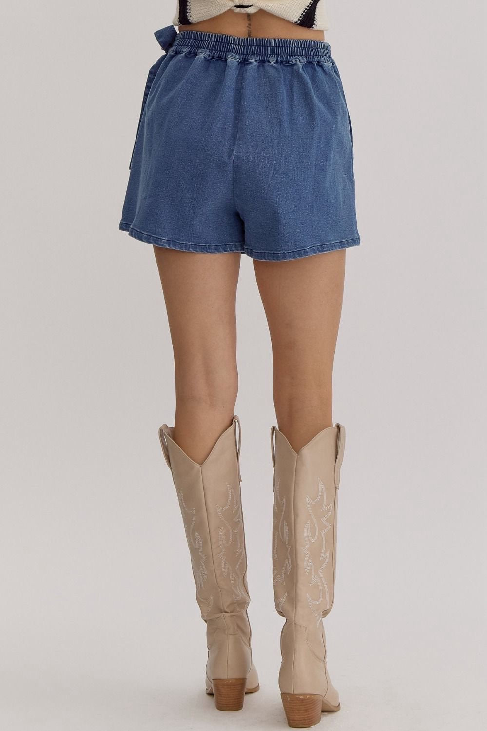 DENIM BRAIDED TIE SKORT