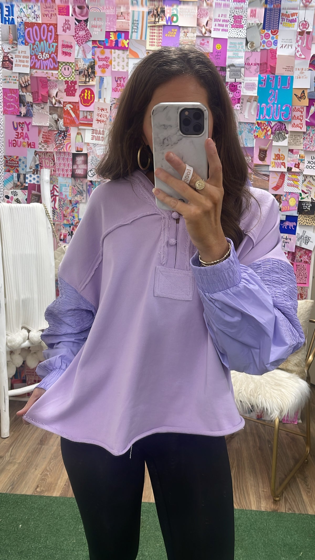 LAVENDER VNECK HOODIE SWEATSHIRT