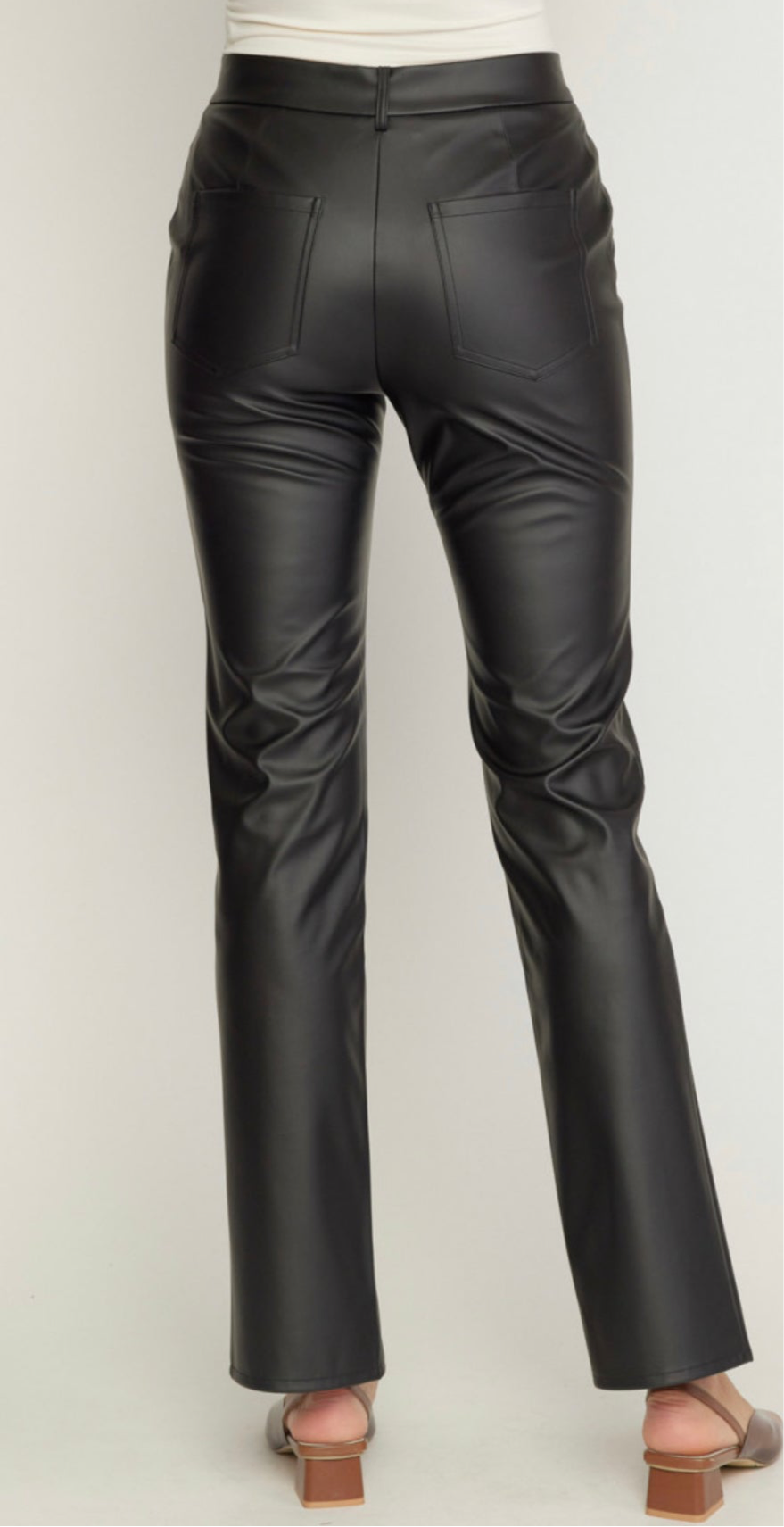 BLACK FAUX LEATHER SPLIT HEM PANT