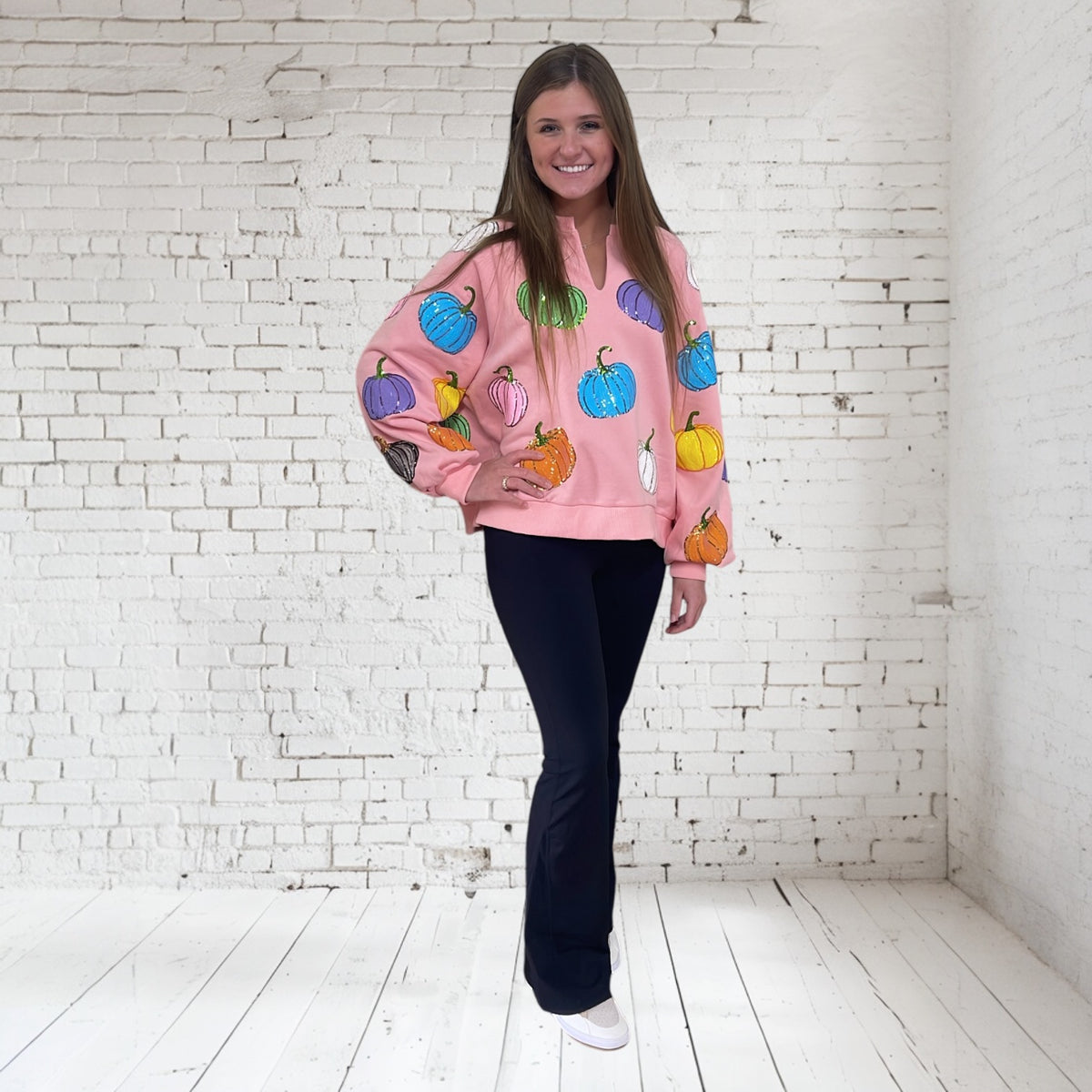 PINK MULTI PUMPKIN SWEATSHIRT