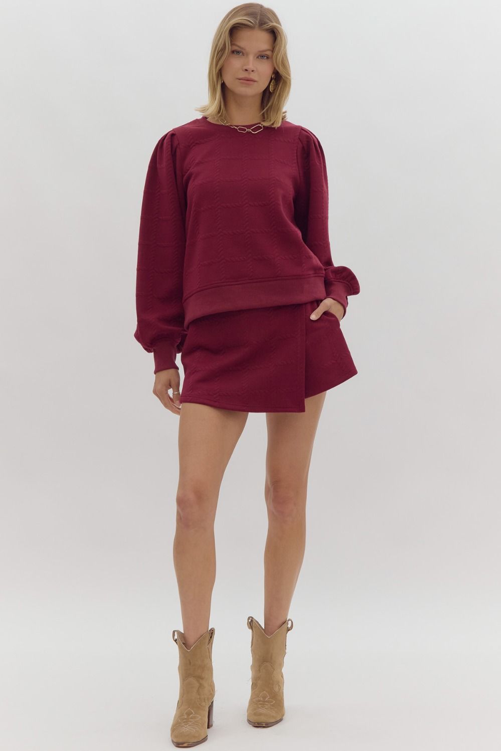 MERLOT TEXTURE LONG SLV TOP