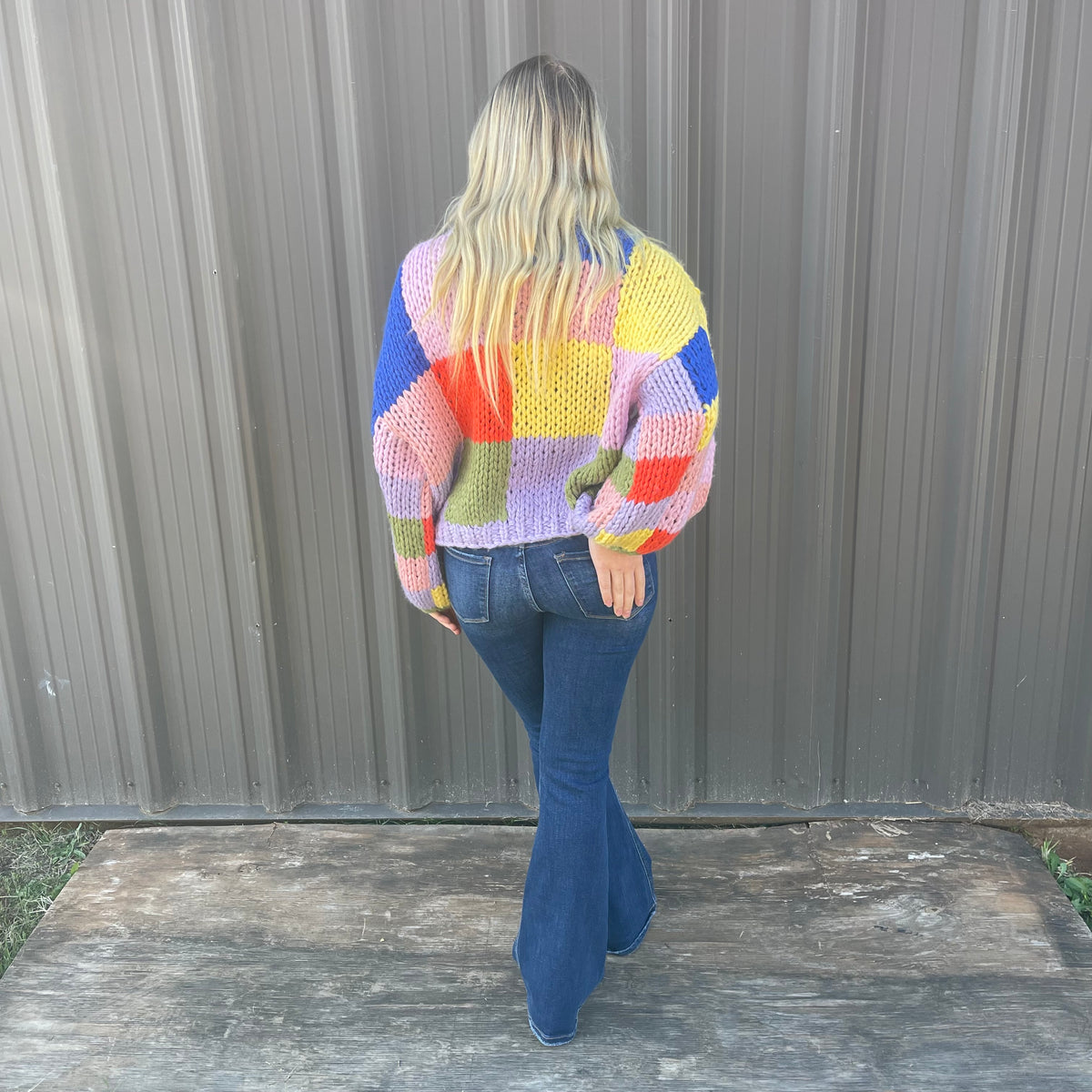 MULTI COLORBLOCK CROCHET MOCK SWEATER