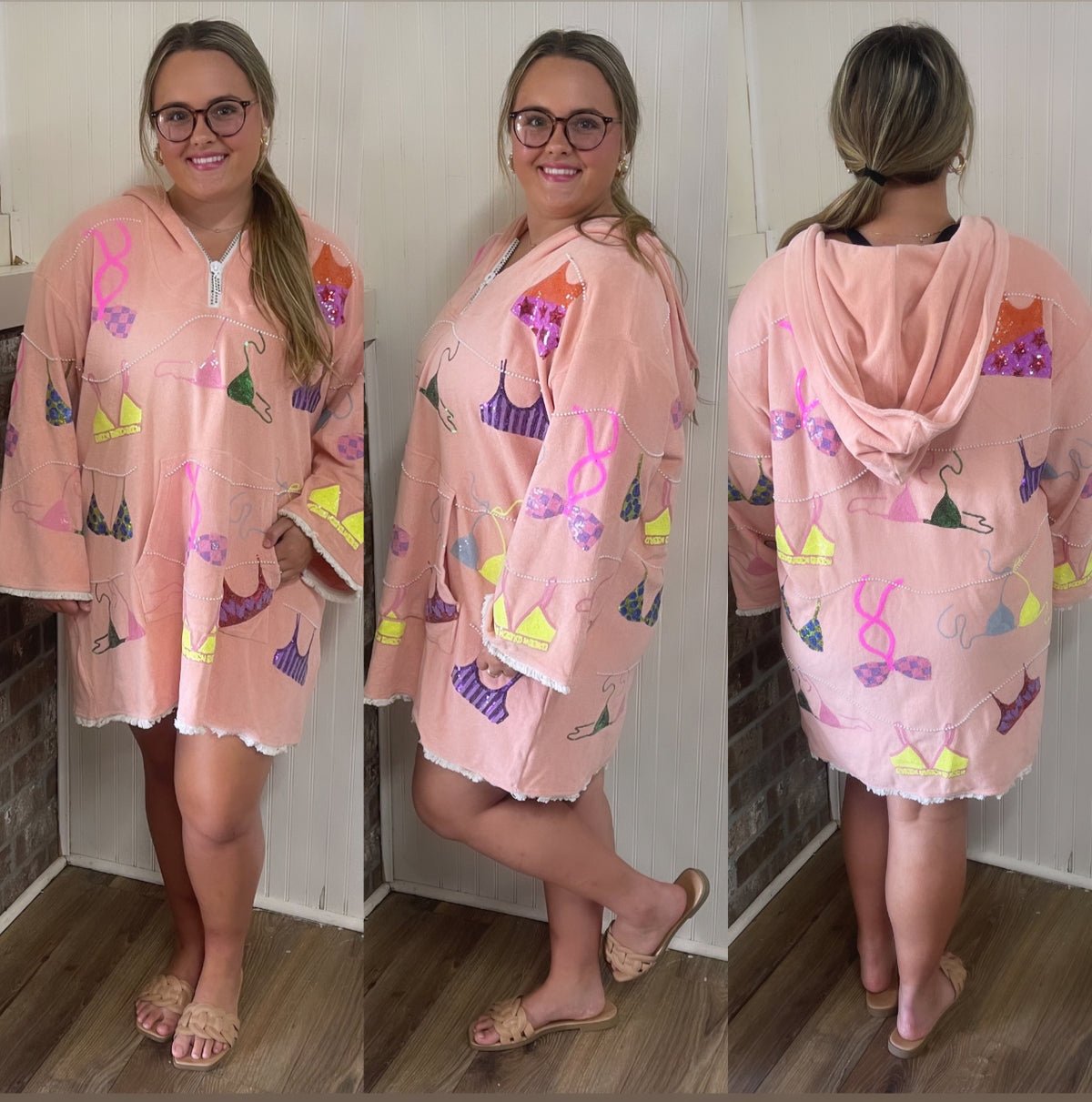 PEACH HANGING SWIMSUITS HOODED COVERUP