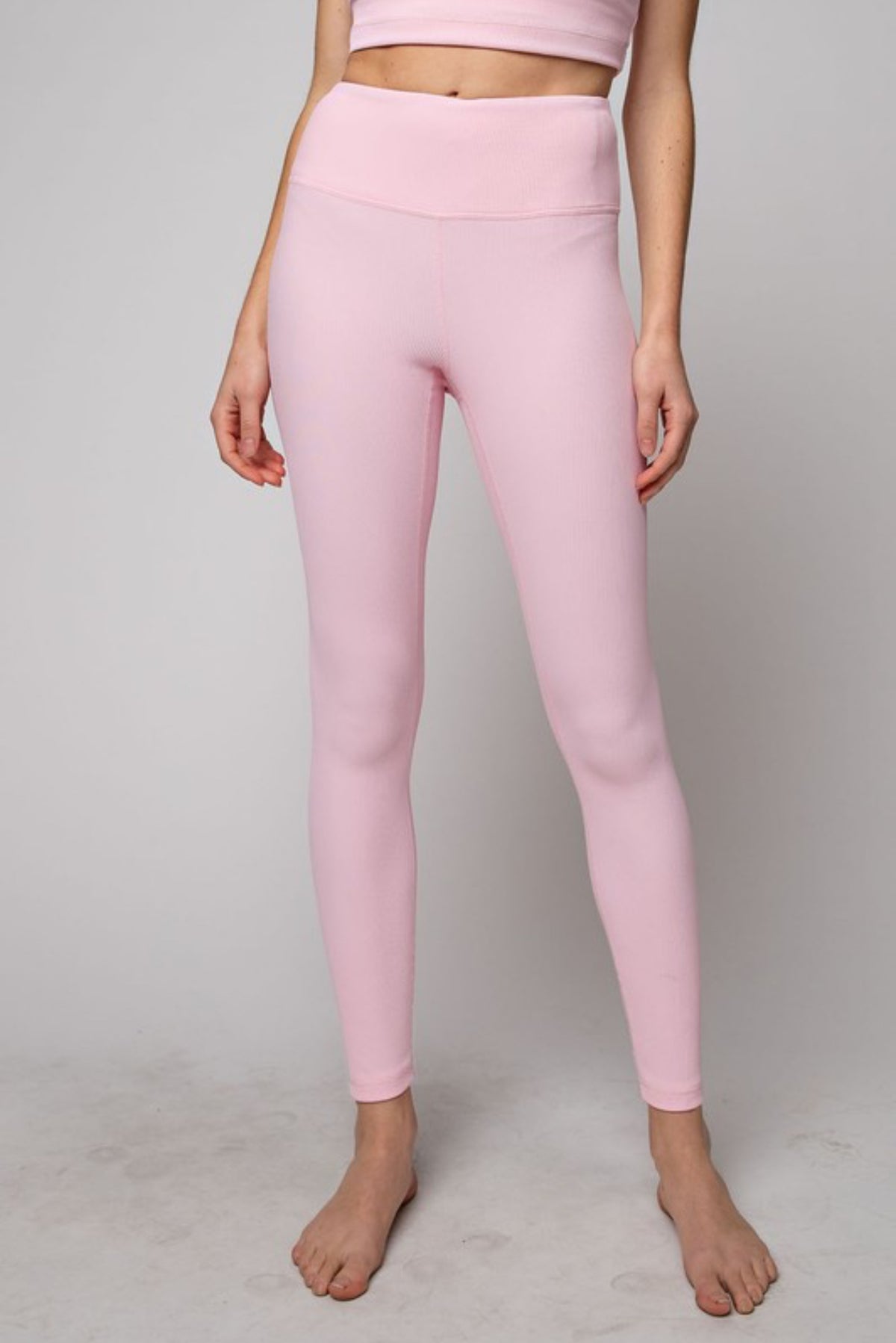 PINK HIGH WAISTED RIBBED LEGGINGS
