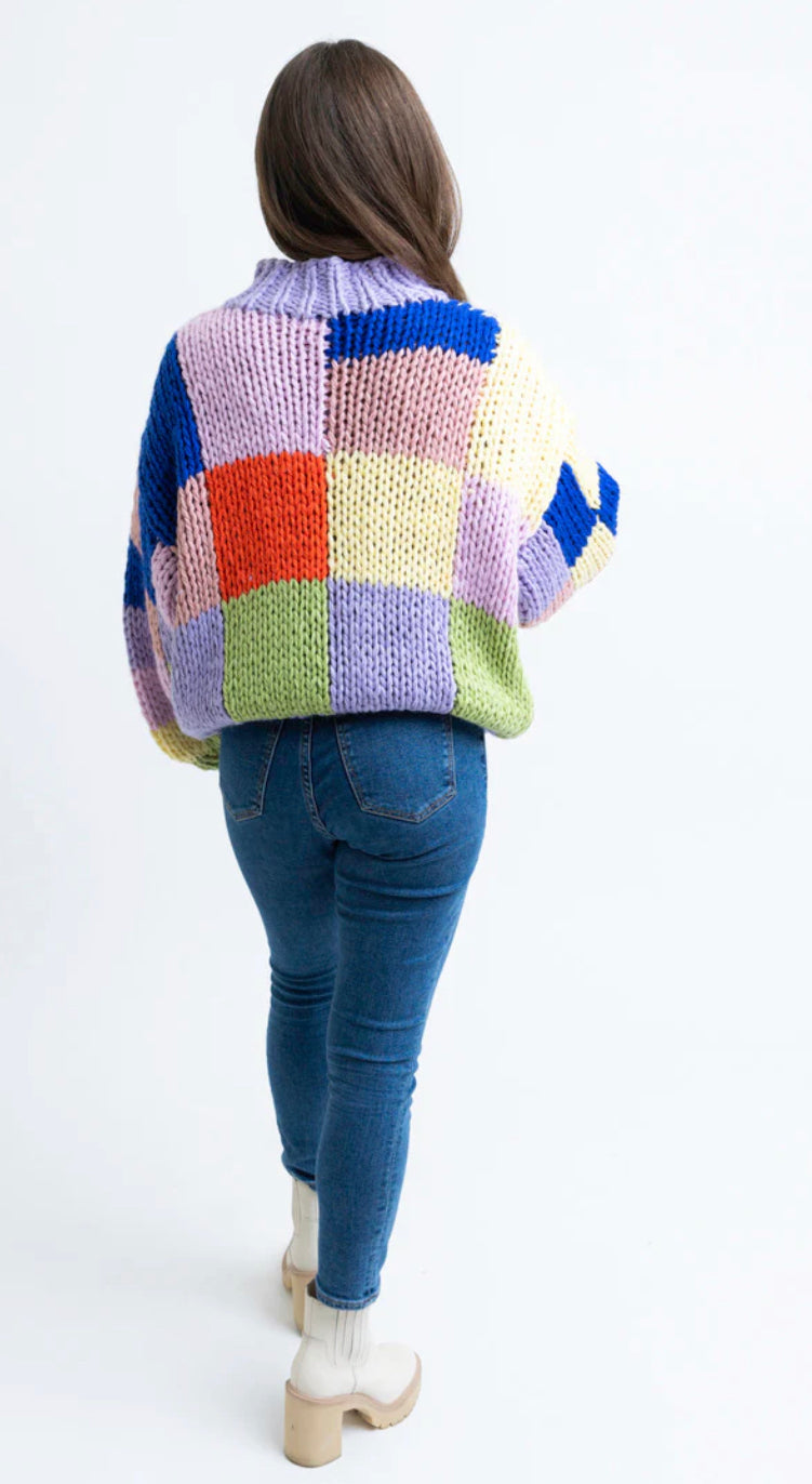 MULTI COLORBLOCK CROCHET MOCK SWEATER