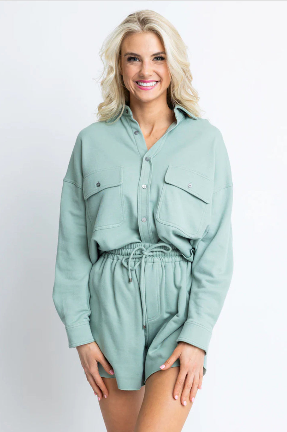 GREEN FRENCH TERRY POCKET TOP