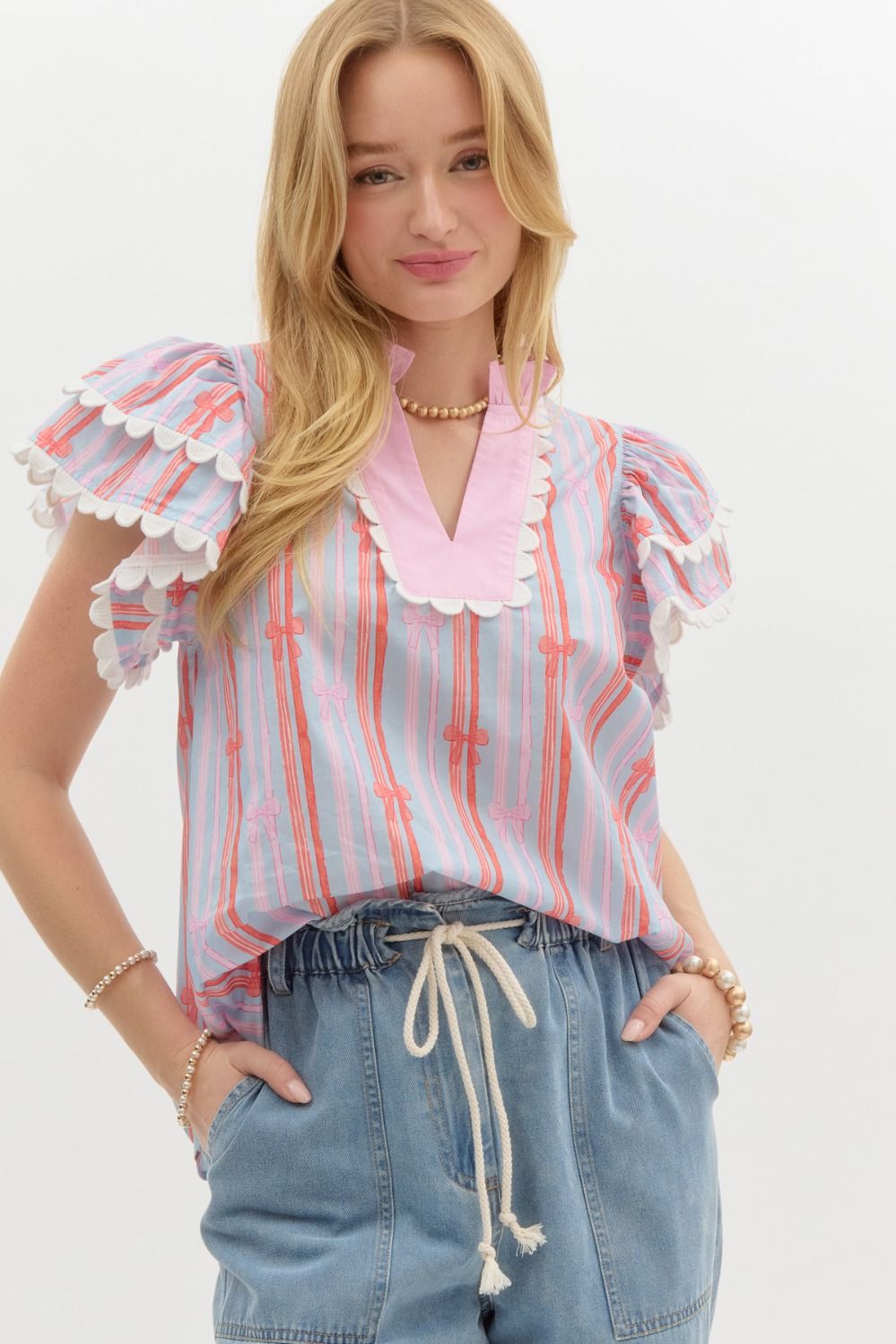 BOW PRINTED FLUTTER SlV TOP