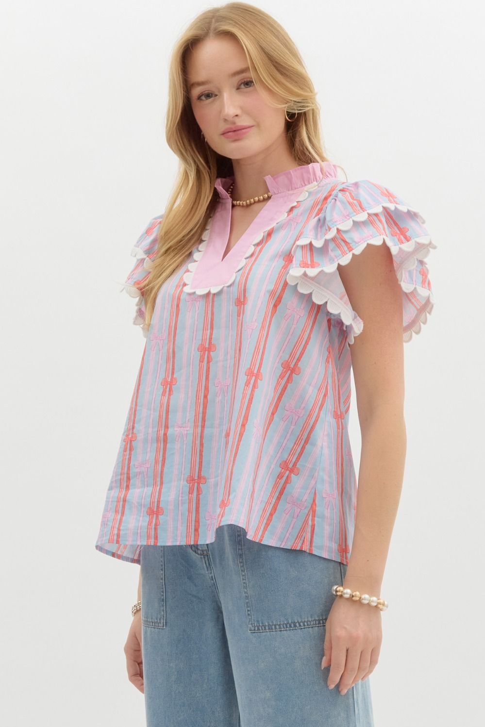 BOW PRINTED FLUTTER SlV TOP