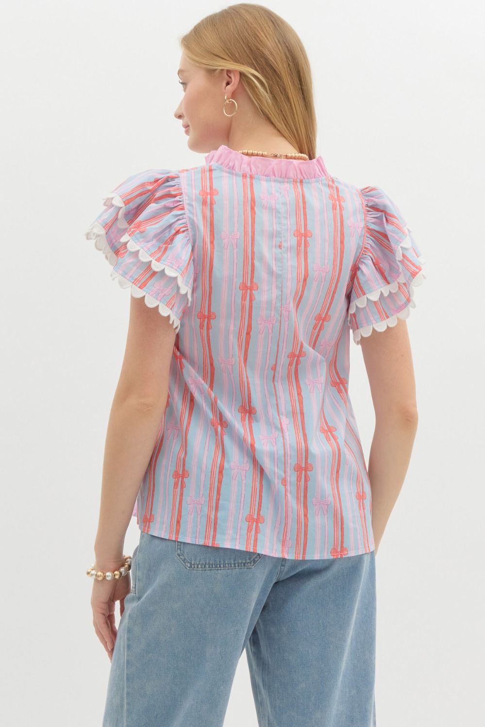 BOW PRINTED FLUTTER SlV TOP