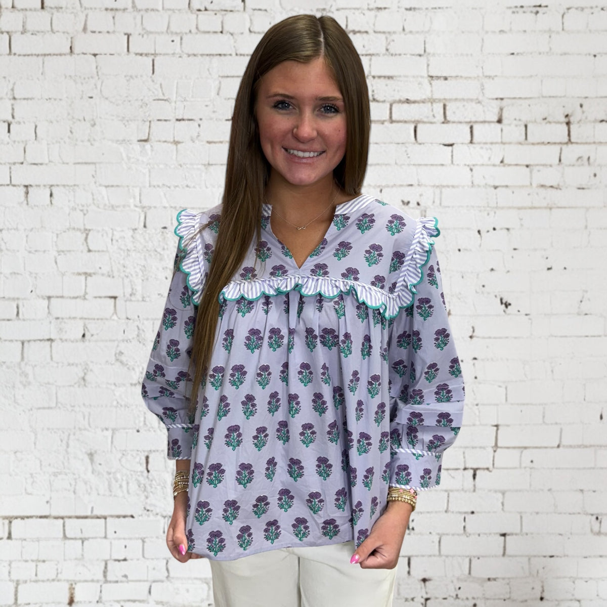 LAVENDER PRINTED SCALLOP TOP