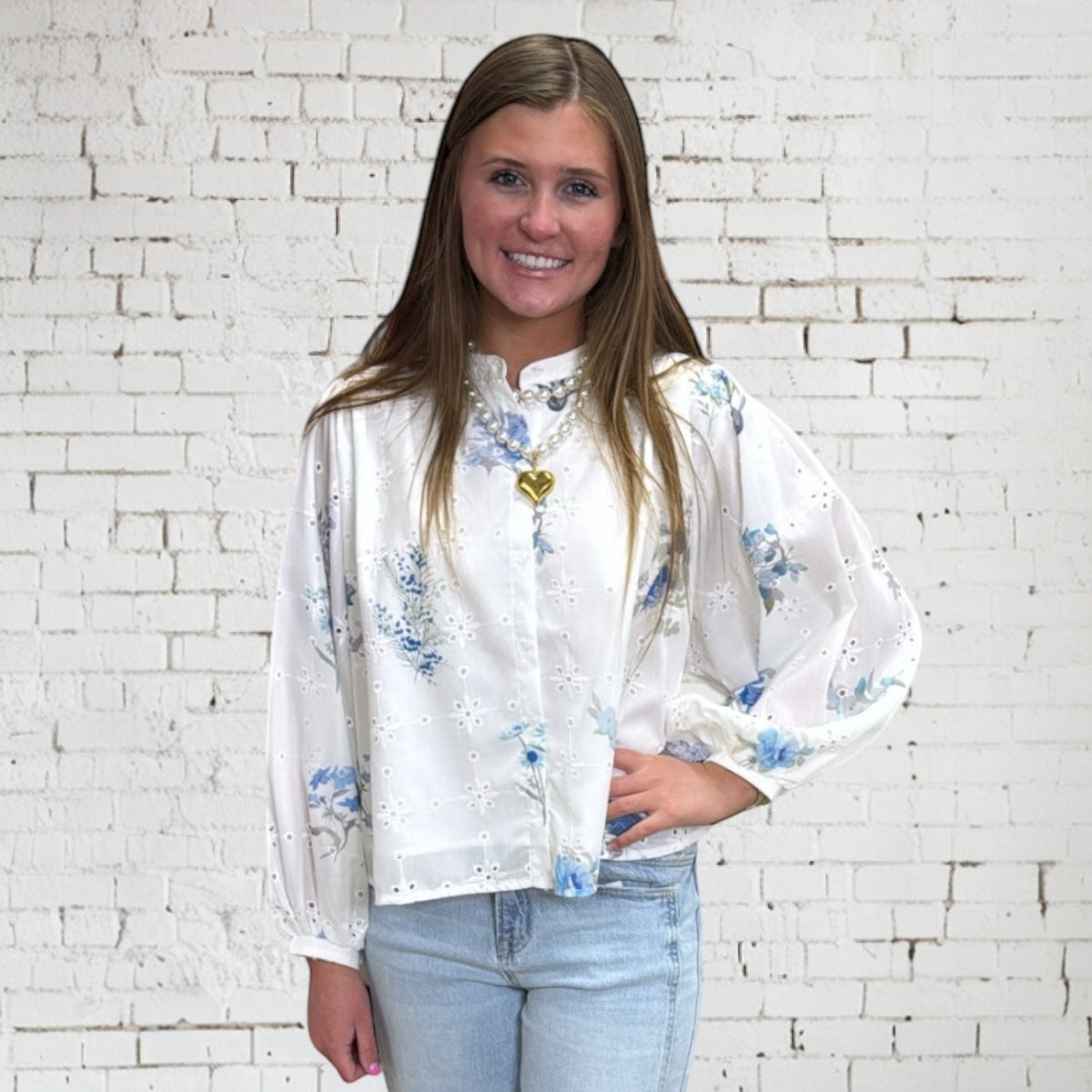 BLUE FLORAL EYELET TOP