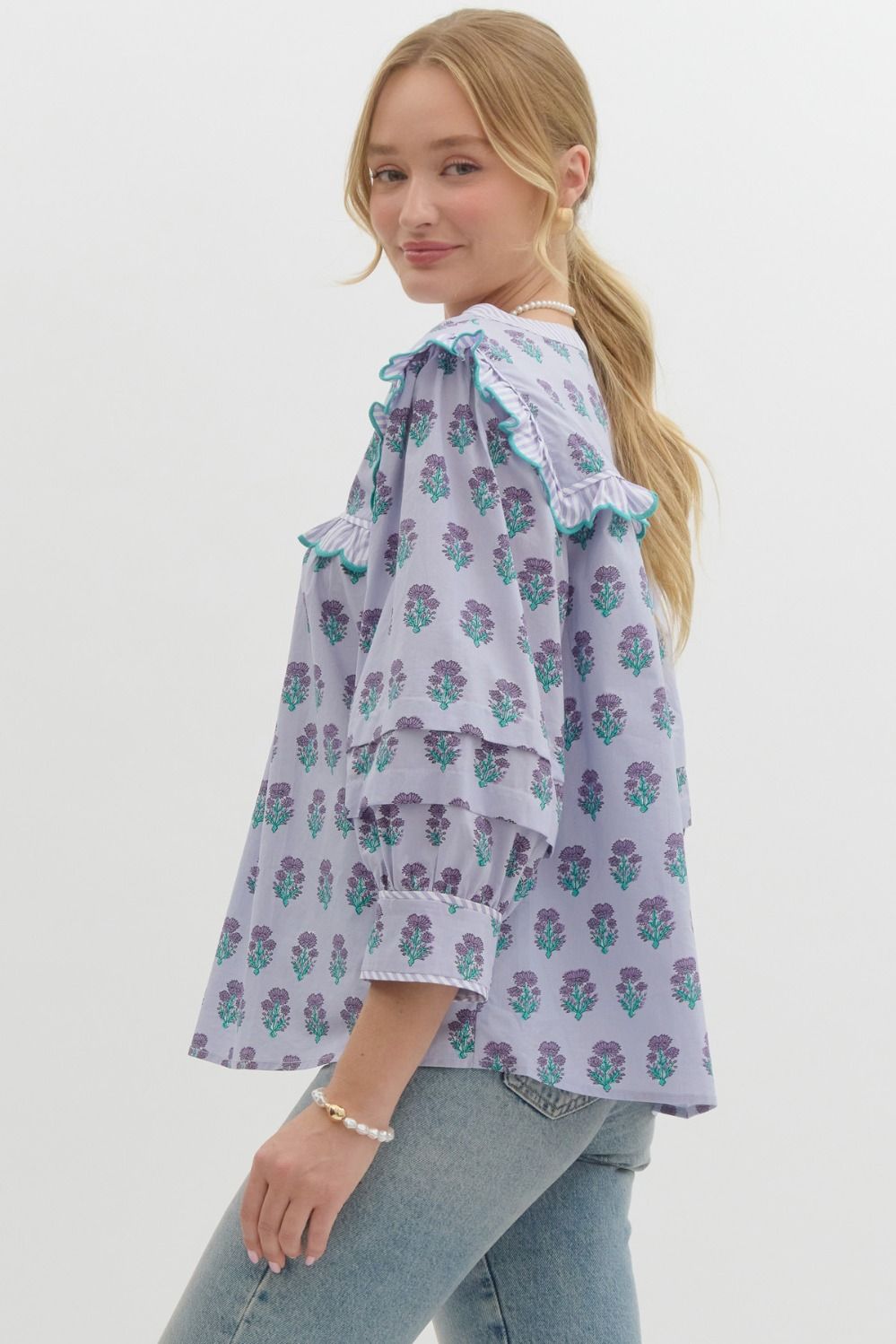 LAVENDER PRINTED SCALLOP TOP