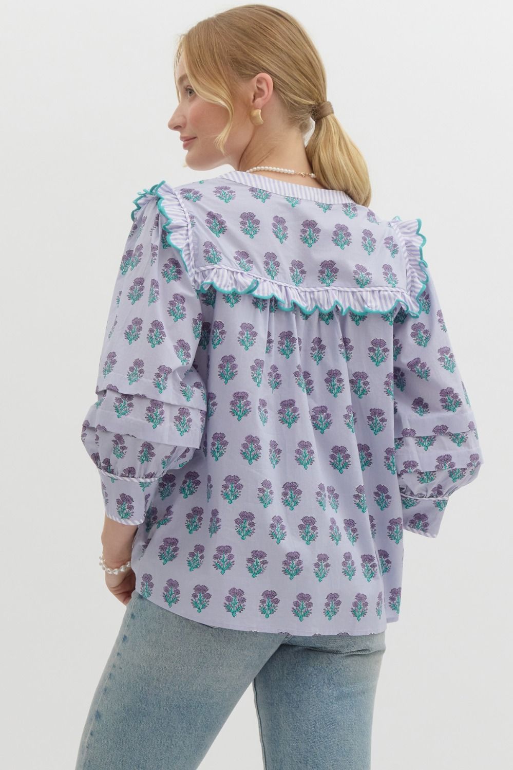 LAVENDER PRINTED SCALLOP TOP