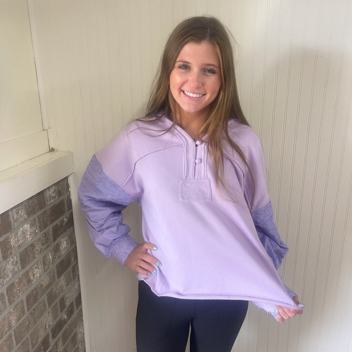 LAVENDER VNECK HOODIE SWEATSHIRT