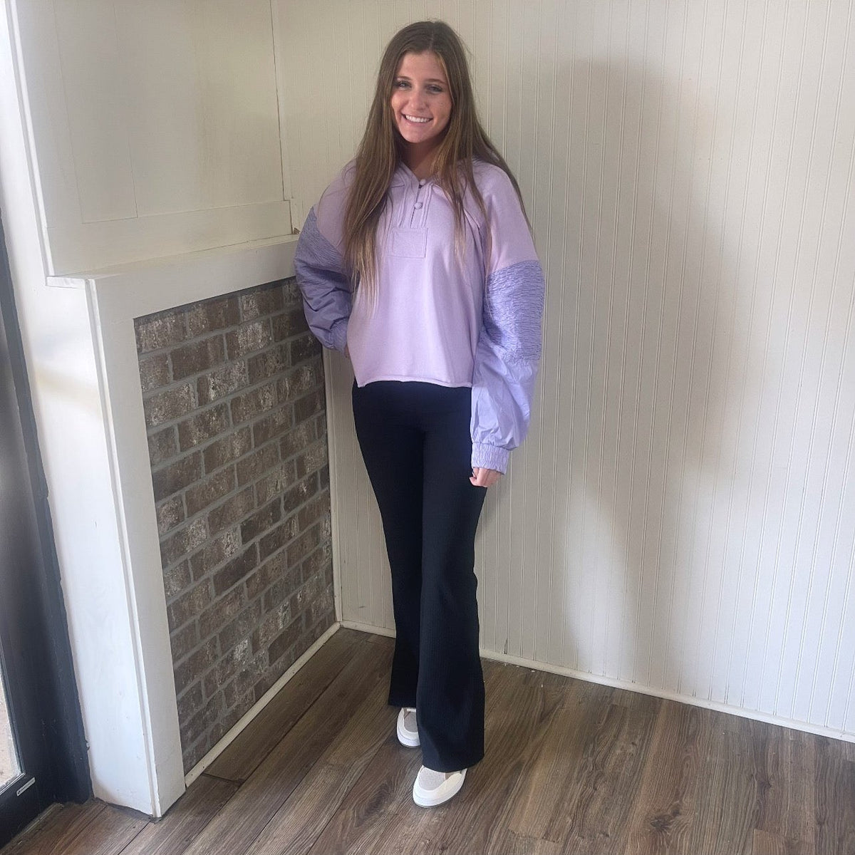 LAVENDER VNECK HOODIE SWEATSHIRT