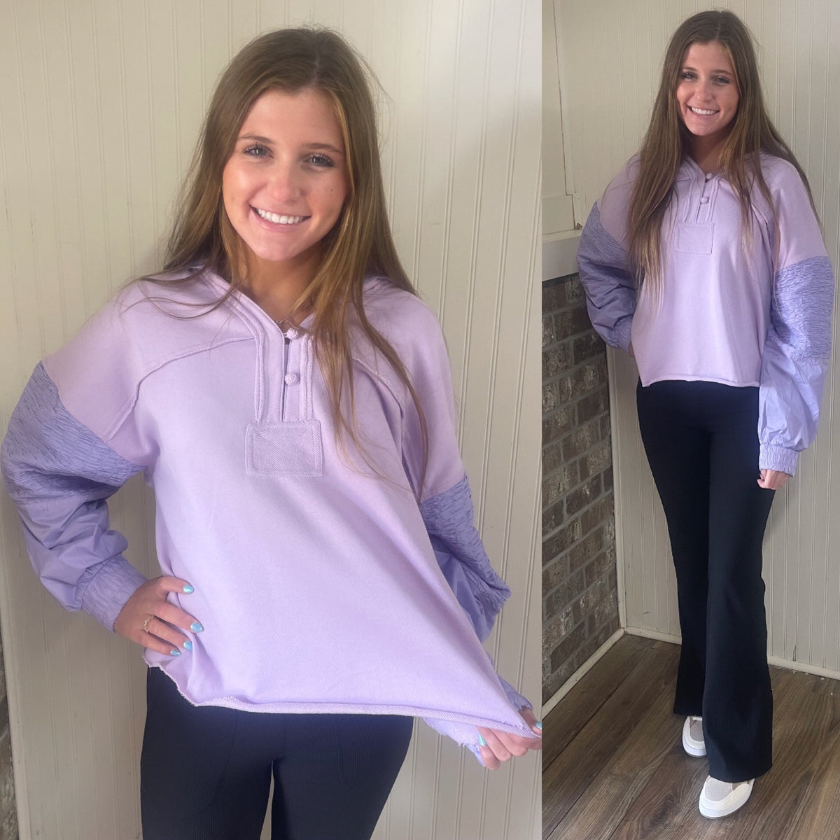 LAVENDER VNECK HOODIE SWEATSHIRT