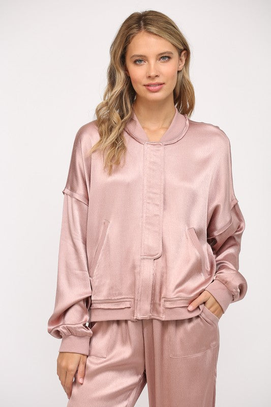 SATIN TEXTURED BOMBER JACKET