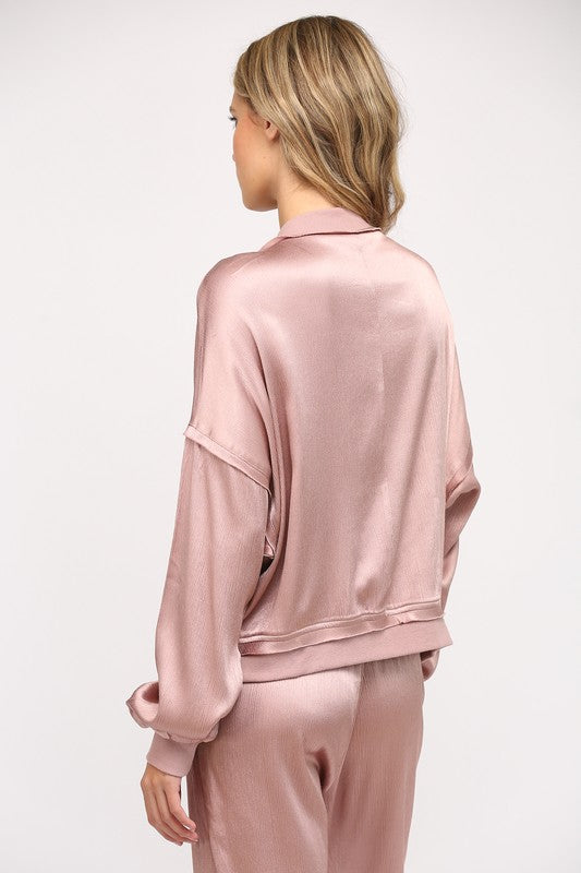 SATIN TEXTURED BOMBER JACKET