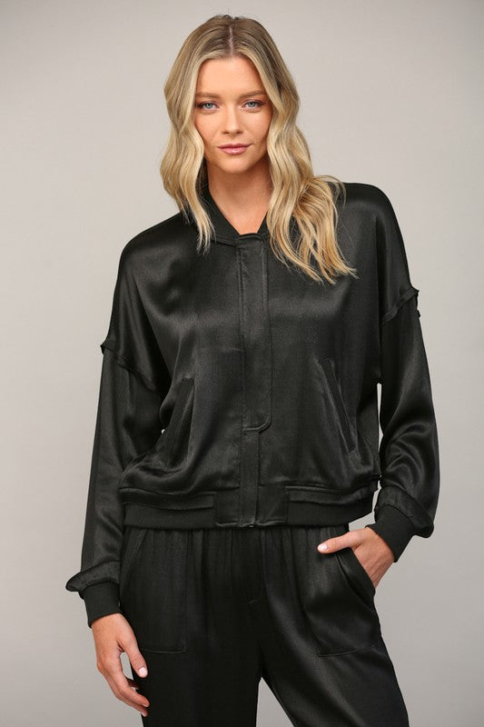 SATIN TEXTURED BOMBER JACKET