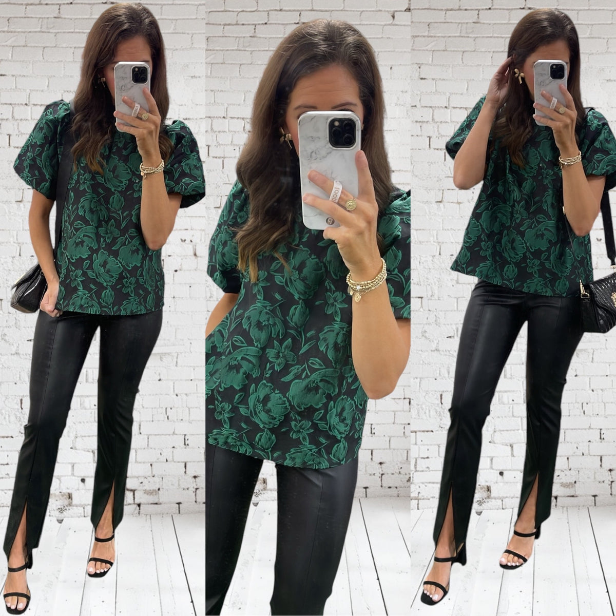 GREEN FLORAL VELVET BACK TIE TOP