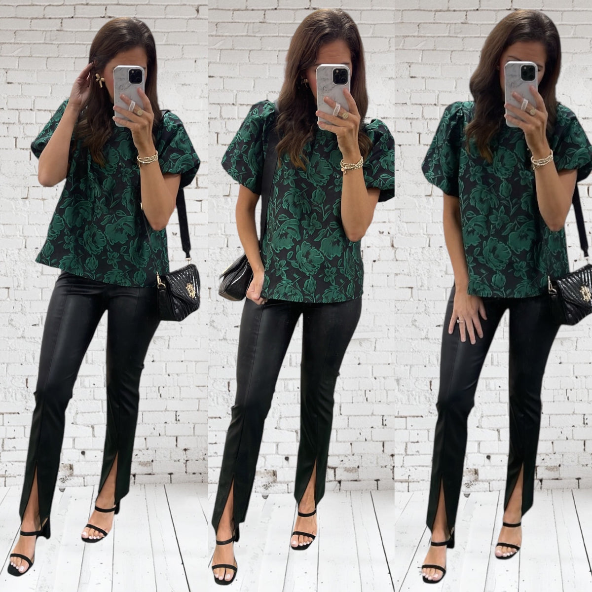 GREEN FLORAL VELVET BACK TIE TOP