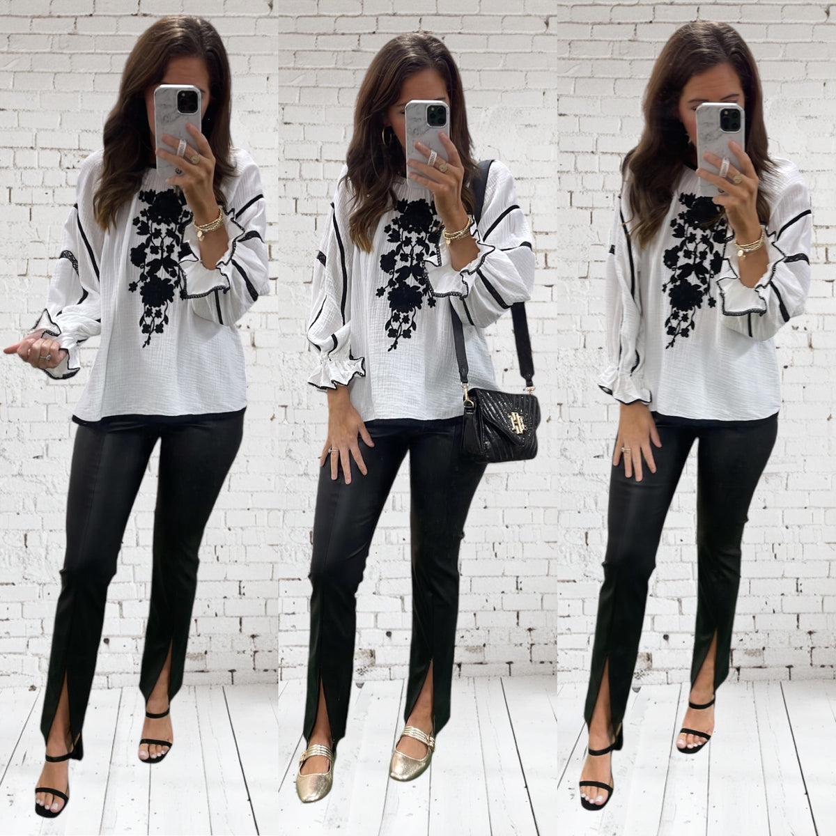 WHITE/BLACK EMBROIDERED TOP