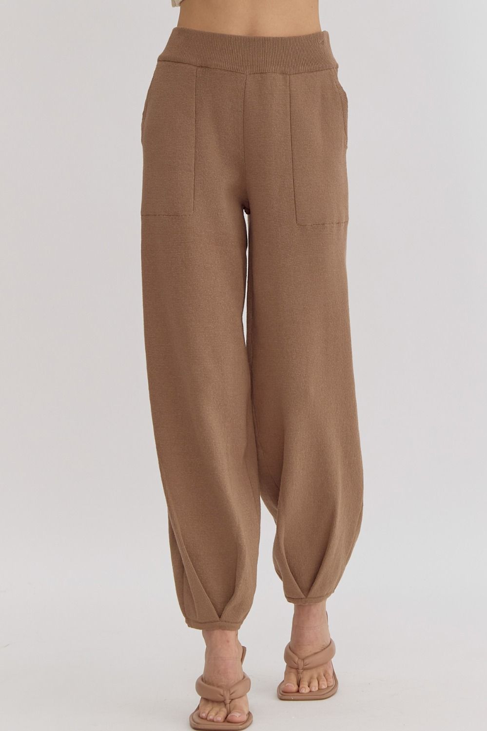 MOCHA KNITTED BARREL JOGGER