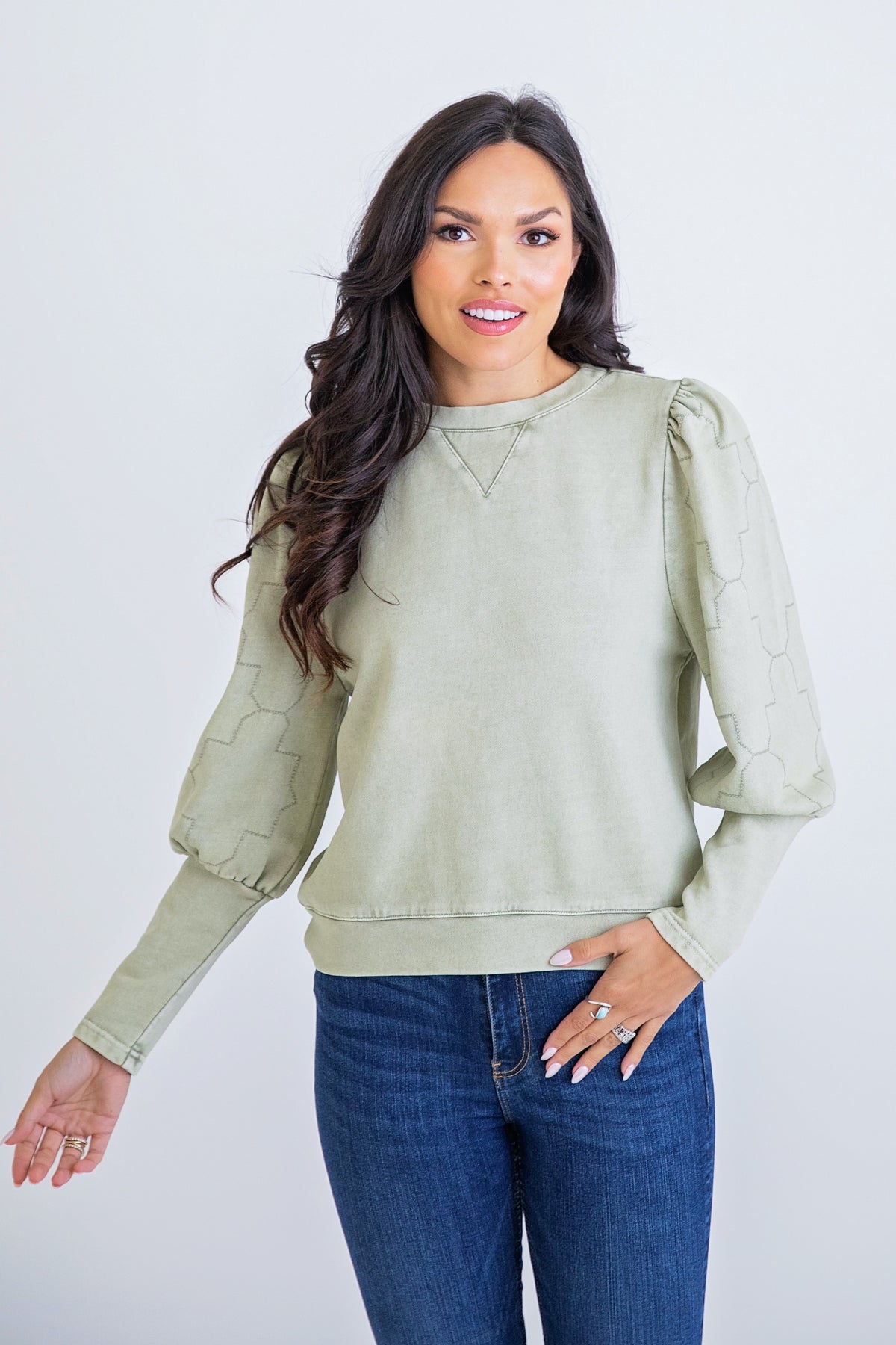 SAGE STITCH SLV SWEATSHIRT