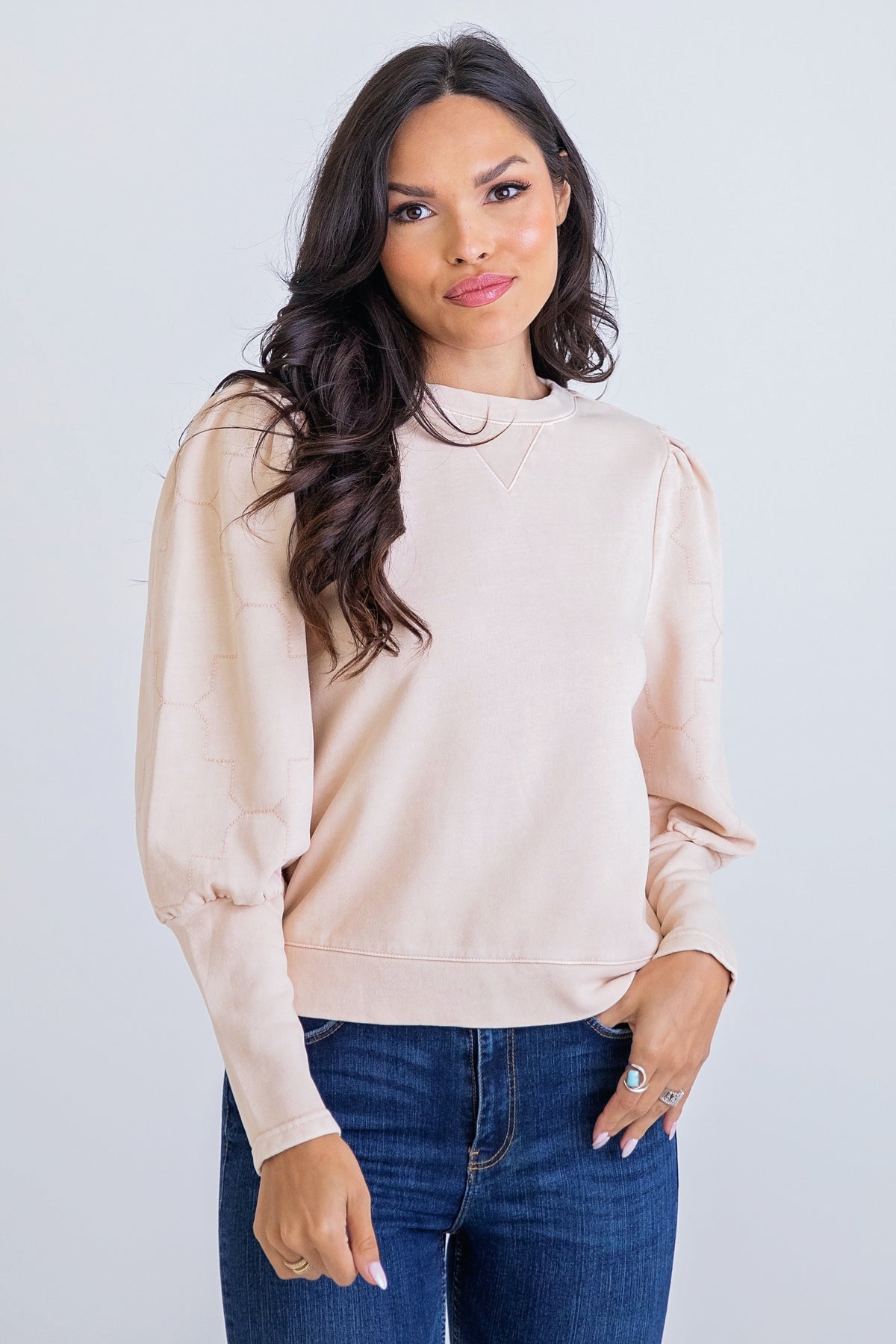 BLUSH STITCH SLV SWEATSHIRT