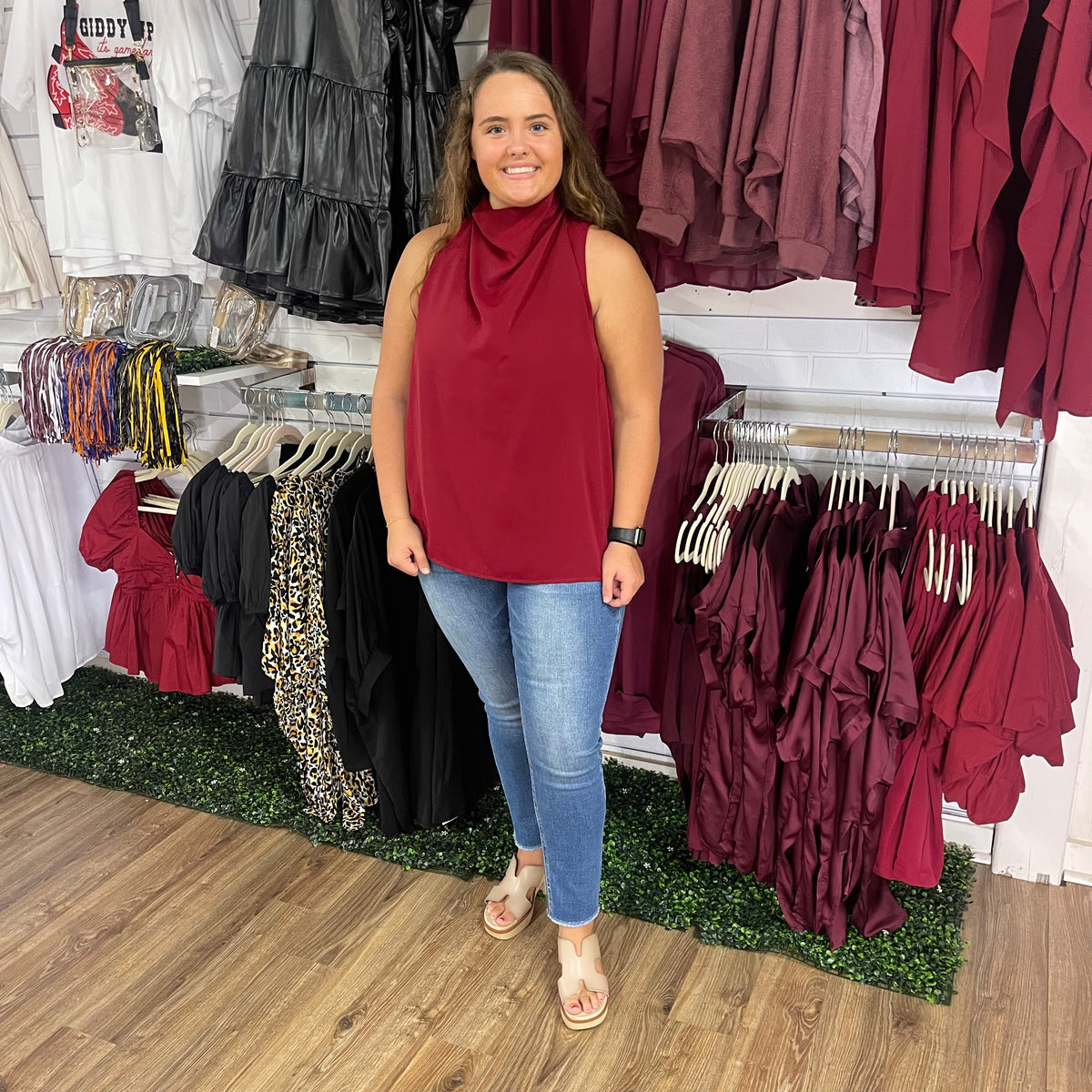 KERI COWL NECK MAROON TOP